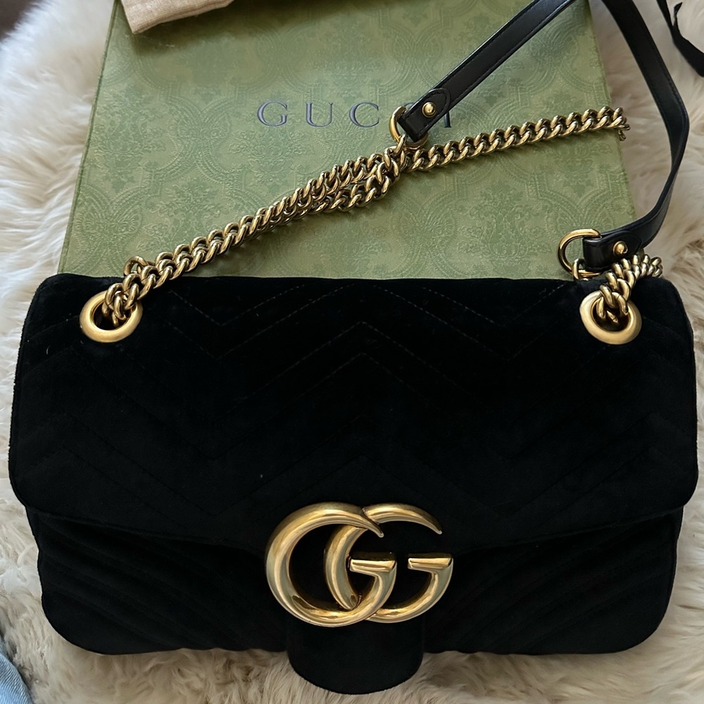 Gucci Black Velvet Marmont - Large